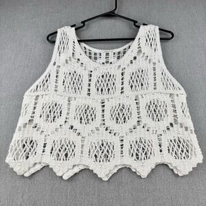 Timing Crochet Tank Top Womens L White Boho Open Knit Beach Cover Up